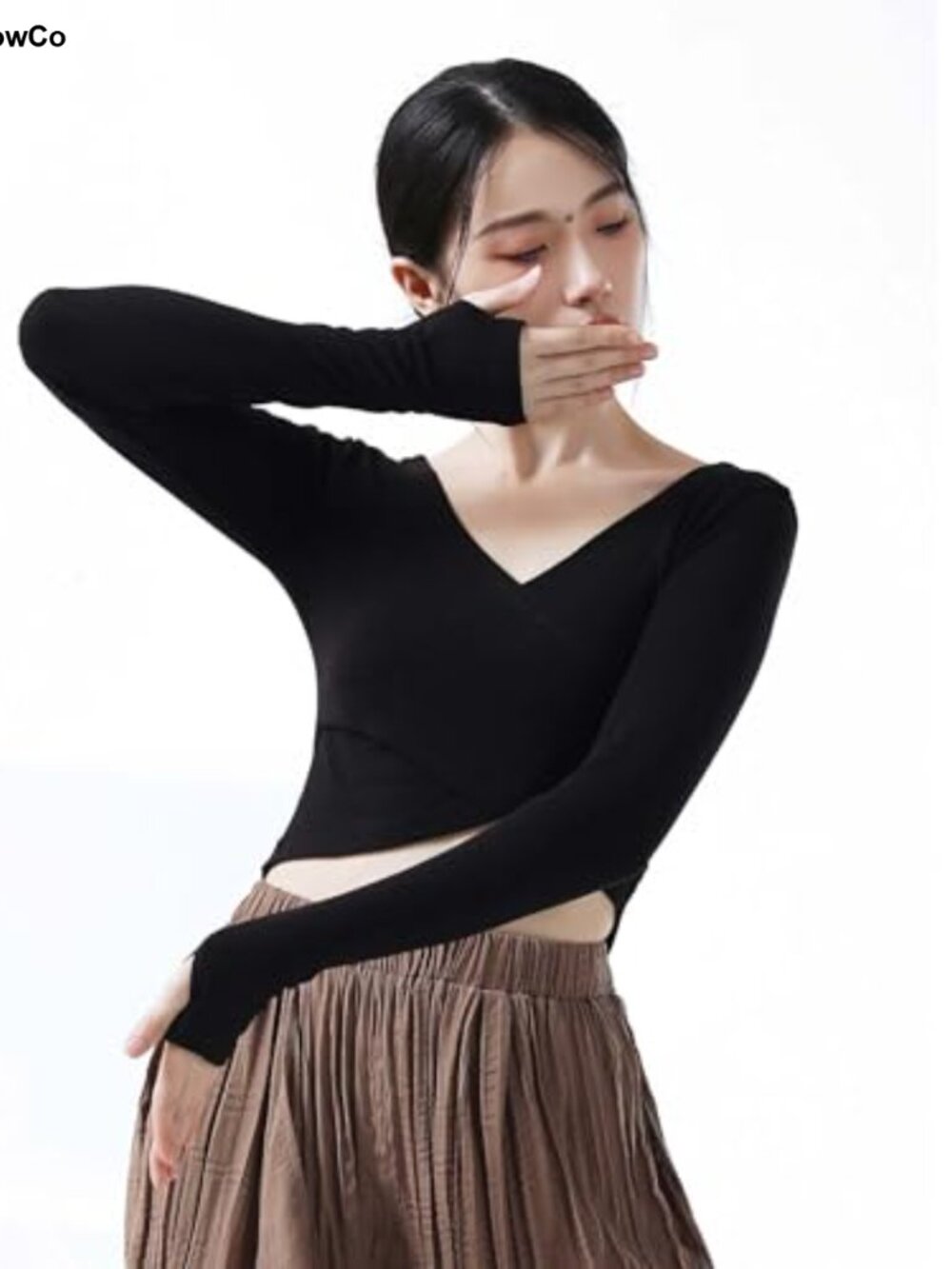 Ballet Wrap Top Long Sleeve Dance Shirt Yoga Workout Crop